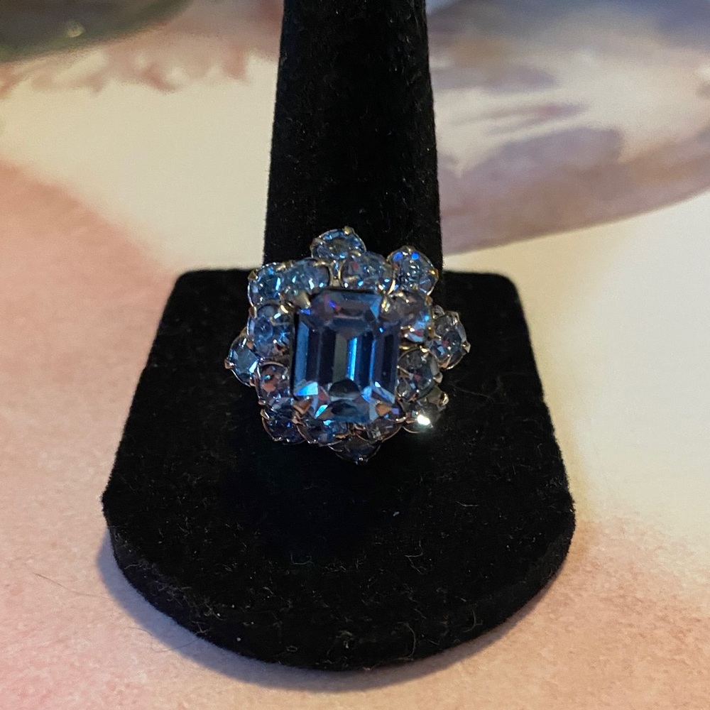 Vintage Adjustable Blue Glass Rhinestone Ring